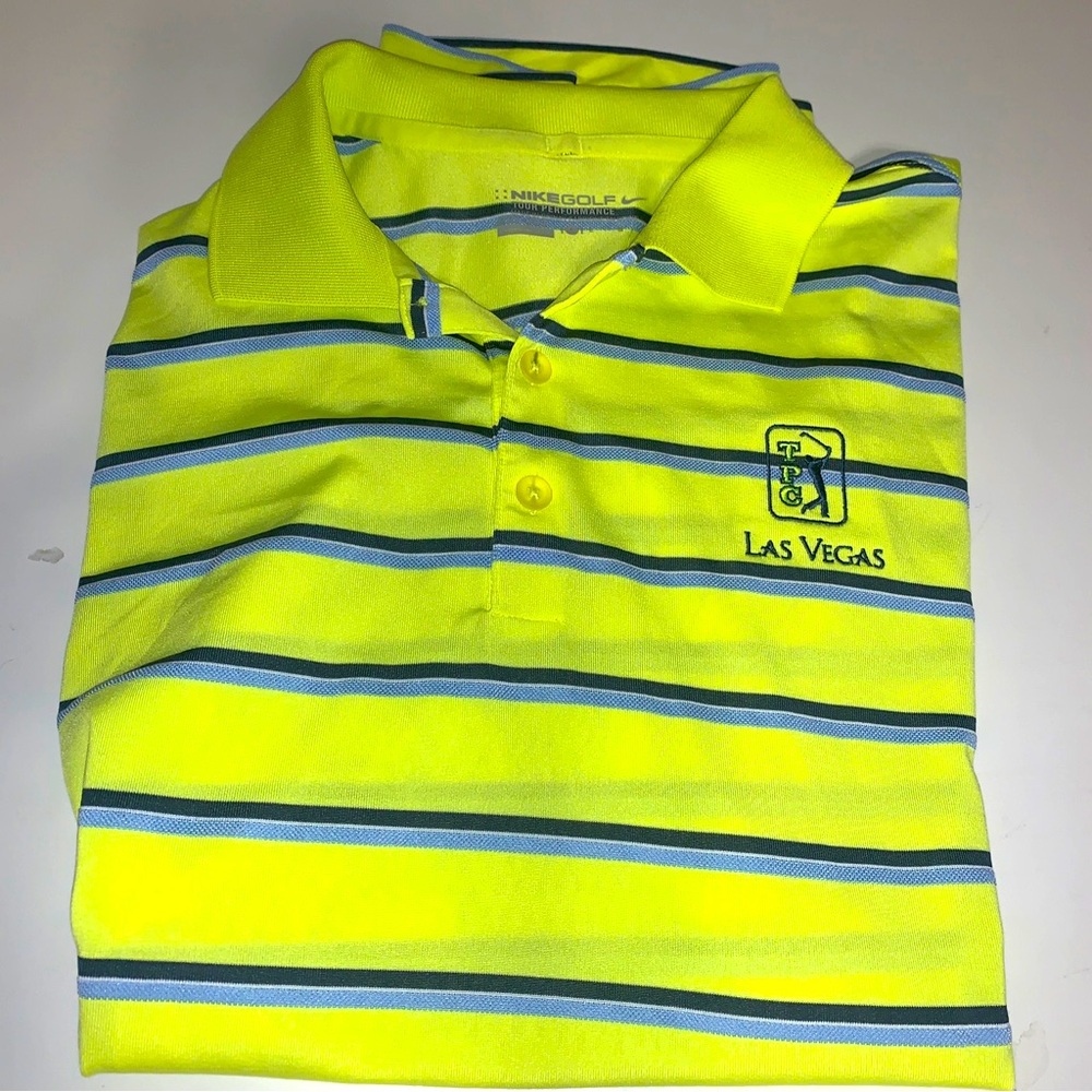Nike Golf Tour Performance Men’s S/S Polo Size Large Yellow Blue TPC Vegas